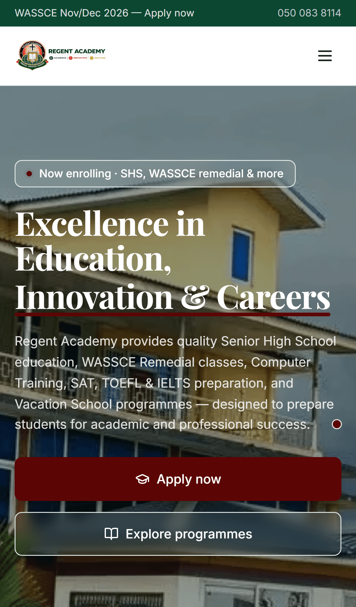 Regent Academy on mobile